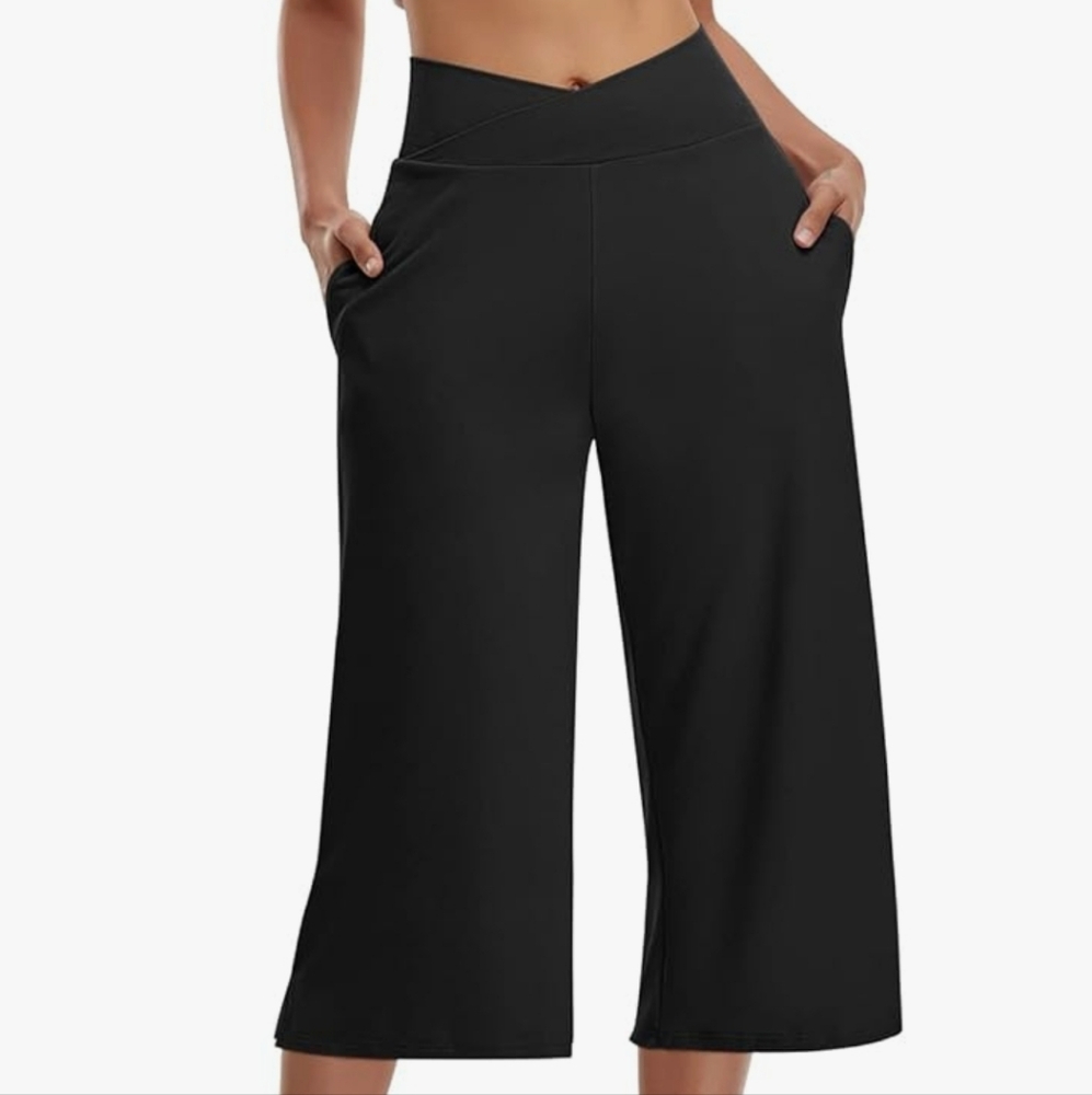 Tarse Black Wide Leg Cropped Yoga Pants XL